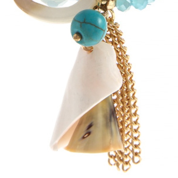 turquoise cream gold tone stretchy shell bracelet - Picture 2 of 3